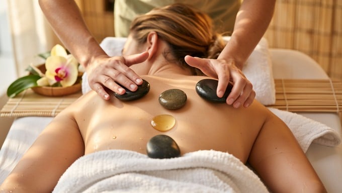 Hot stone back therapy